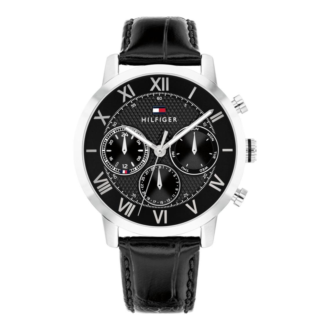TOMMY HILFIGER BLACK CHRONOGRAPH GENTS BLACK LEATHER WATCH