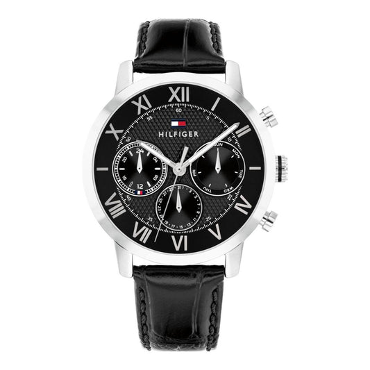 TOMMY HILFIGER BLACK CHRONOGRAPH GENTS BLACK LEATHER WATCH