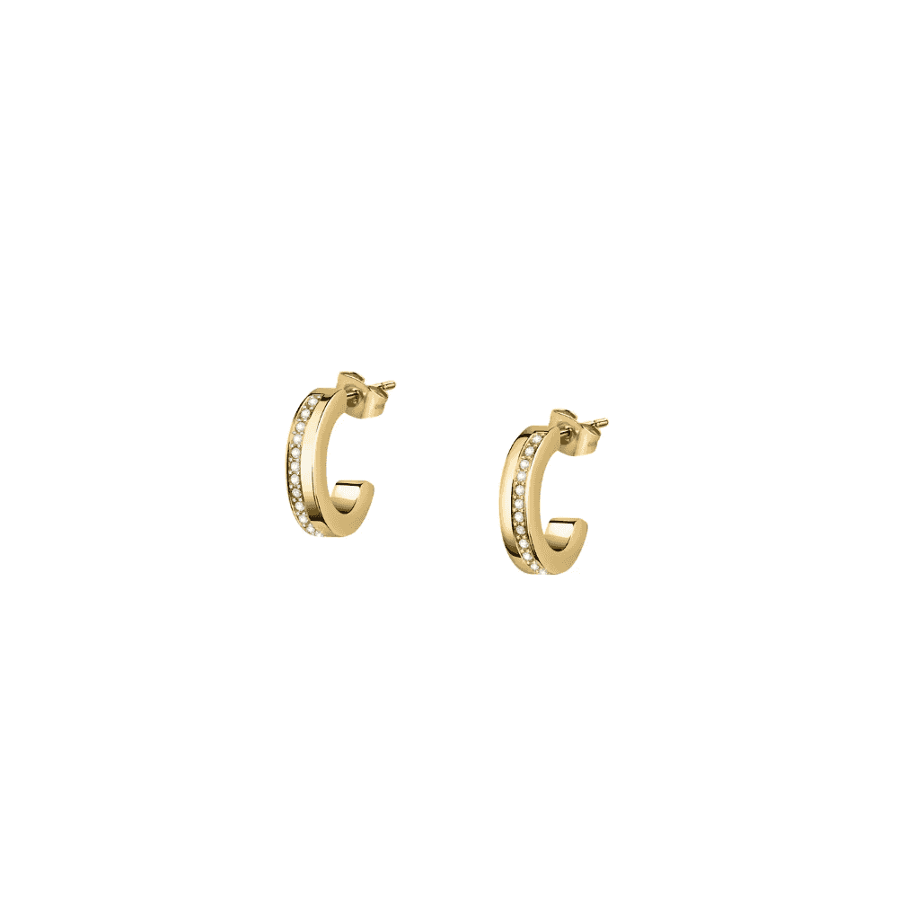 morellato 18k gold plated creole earrings +ip gold w/crystal
