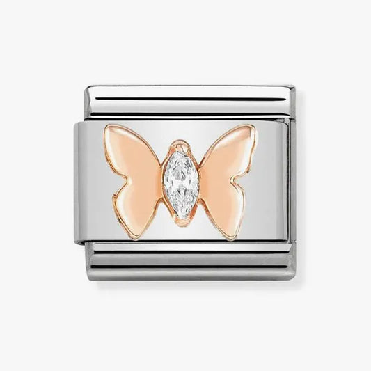Composable Classic BUTTERFLY LINK in stainless steel with 9K rose gold and CZ