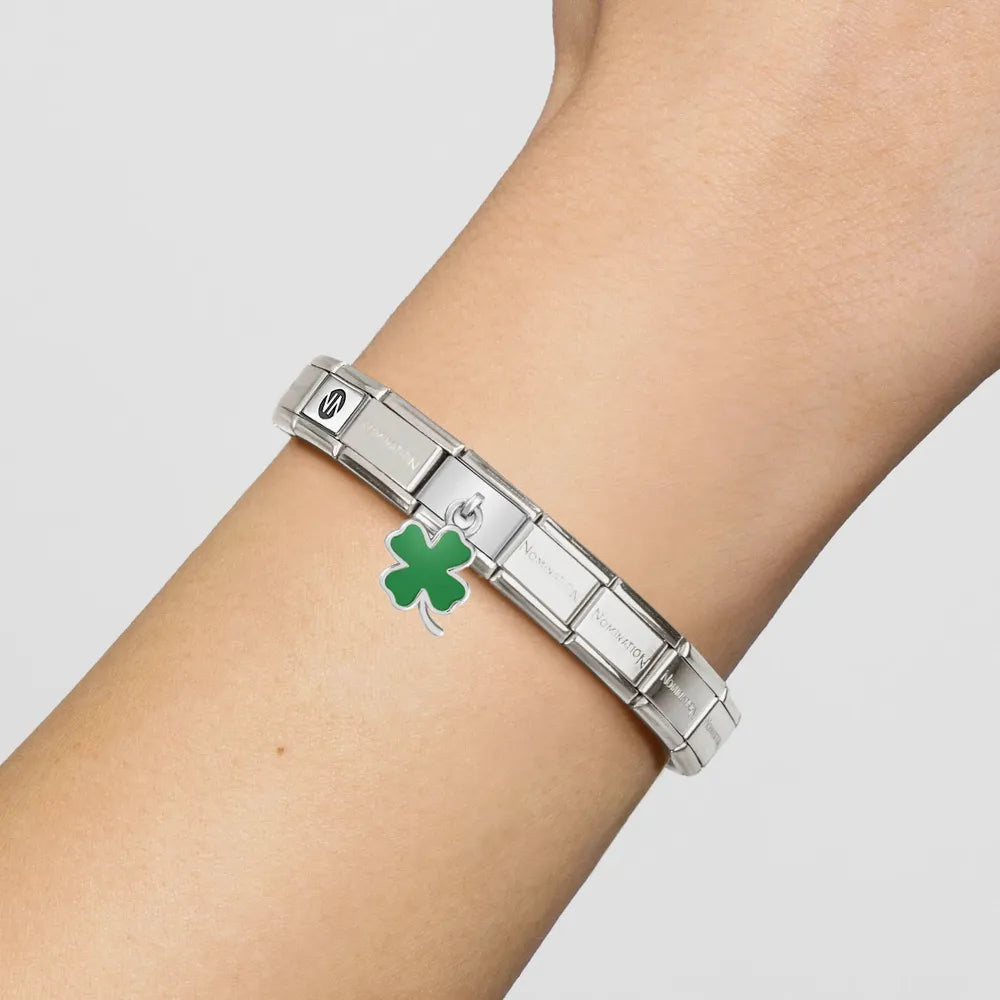 Nomination Composable Classic Silver Link Green four-leaf clover Charm