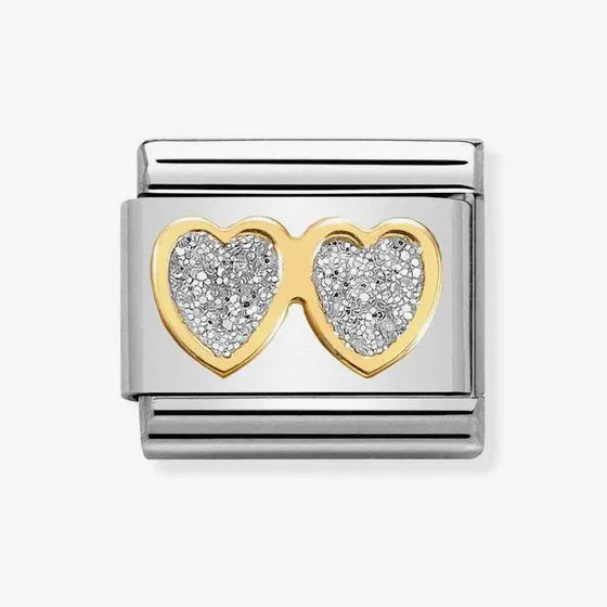 Composable Classic Link Gold Double Hearts Glitter Charm