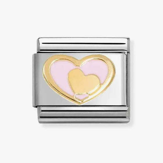 Nomination Classic Gold Heart In Heart Pink Charm