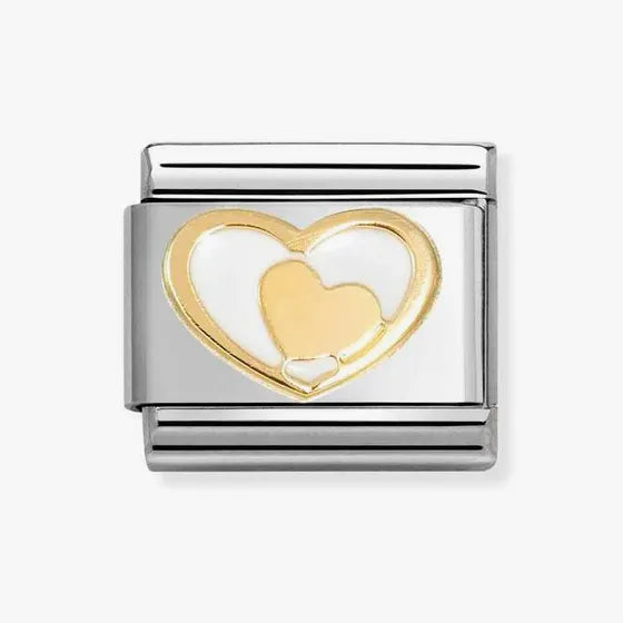 Nomination Classic Gold Heart In Heart White Charm