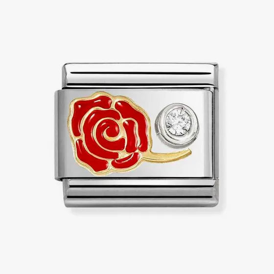 Nomination Classic Gold CZ Red Rose Charm