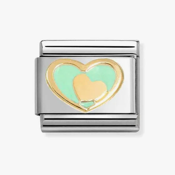 Composable Link, Green Heart-Gold Heart Charm