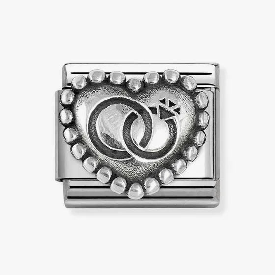 Nomination Composable Classic Link, Wedding Rings Heart, beaded setting Charm