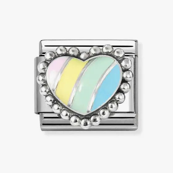 Nomination Composable Classic Link, Pastel Stripe Heart, beaded setting