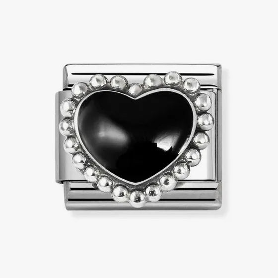 Composable Classic Nomination Link, Black Heart, beaded setting