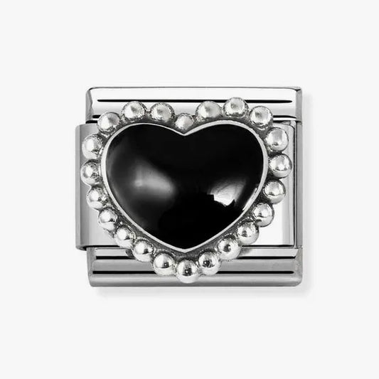 Composable Classic Nomination Link, Black Heart, beaded setting