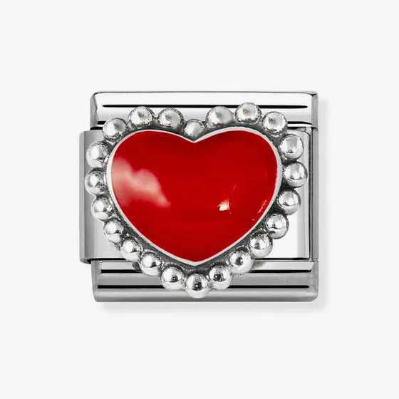 Nomination Composable Classic Link, Red Heart, beaded setting charm