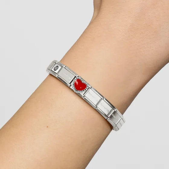 Nomination Composable Classic Link, Red Heart, beaded setting charm
