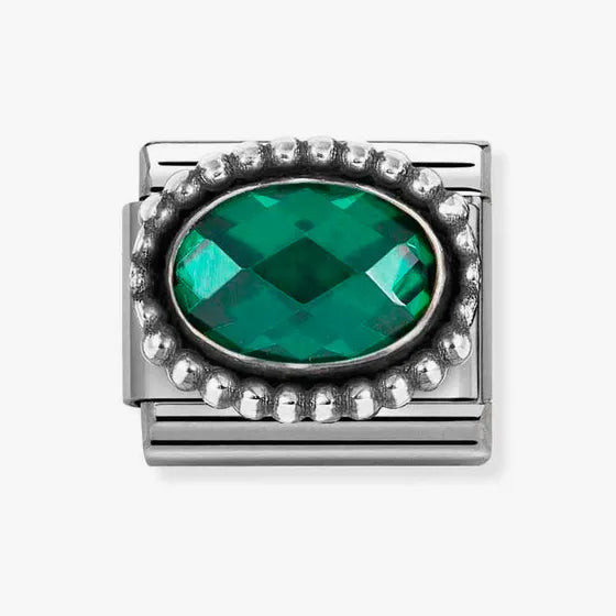 Composable Classic Link, Emerald Green CZ, Vintage Effect charm