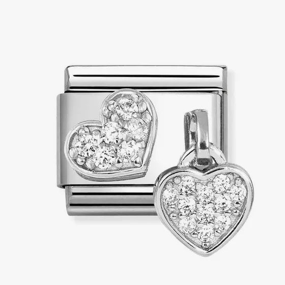 Nomination Classic Silver CZ Heart & Heart Drop Pendant Charm