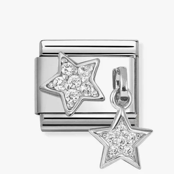 Nomination Classic Silver CZ Star & Star Drop Pendant Charm