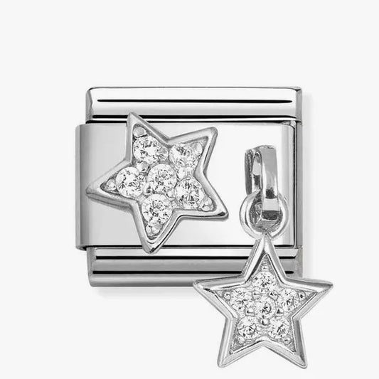 Nomination Classic Silver CZ Star & Star Drop Pendant Charm