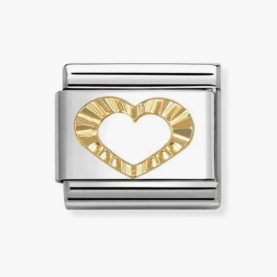 GOLD DIAMOND CUT HEART NOMINATION CHARM