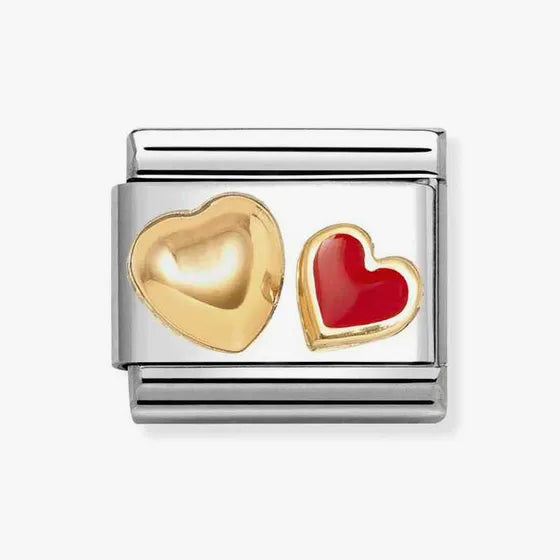 RED & GOLD DOUBLE HEART NOMINATION CHARM