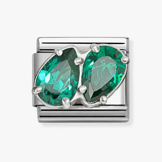 Nomination Classic Silver & Green Zirconia Double Drop Charm