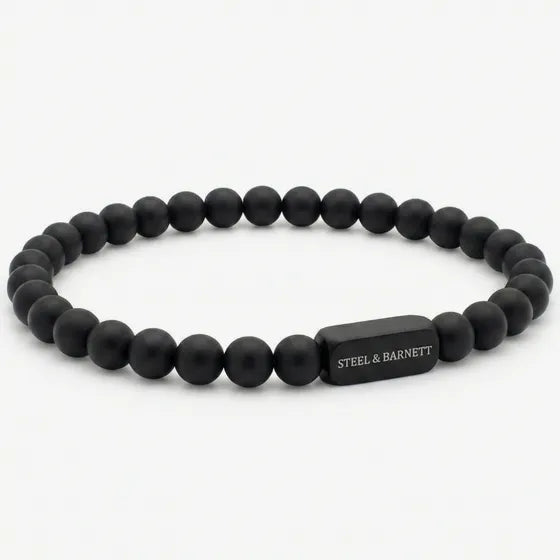 STEEL AND BARNETT NATURAL NED BLACK EDITION 6MM BLACK ONYX GEMSTONE BRACELET