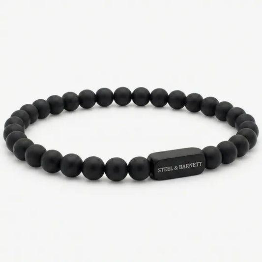 STEEL AND BARNETT NATURAL NED BLACK EDITION 6MM BLACK ONYX GEMSTONE BRACELET