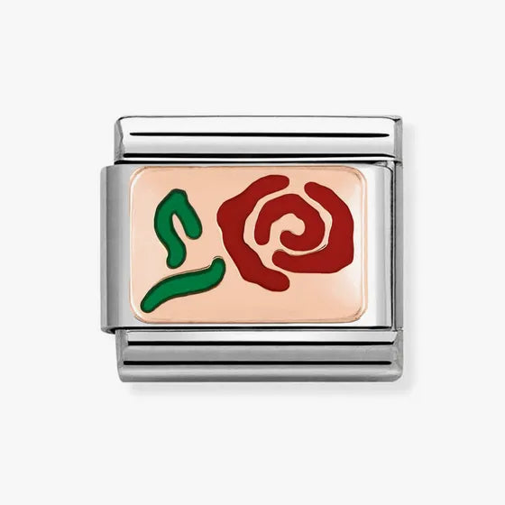 CLASSIC ROSE GOLD RED ROSE CHARM WITH RED & GREEN ENAMEL