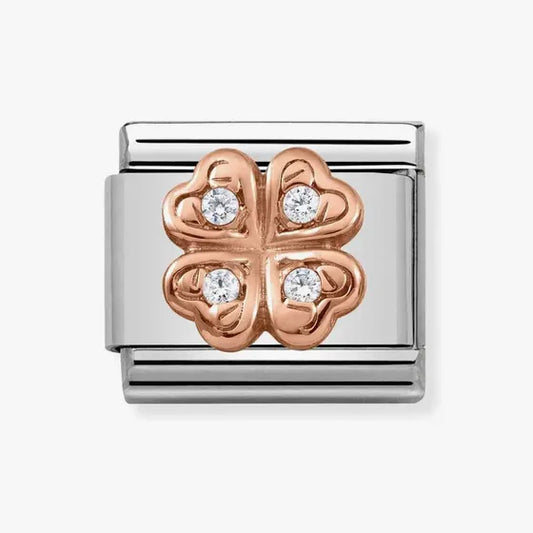 NOMINATION COMPOSABLE CLASSIC LINK ROSE GOLD CLOVER WHITE ZIRCONIA