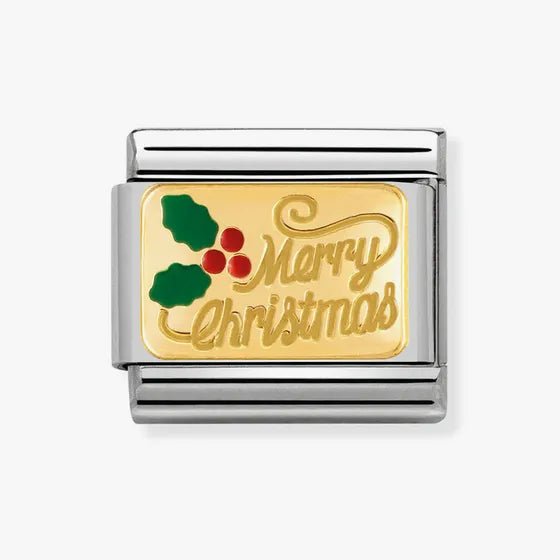 Nomination Classic Gold Merry Christmas with Enamel Charm