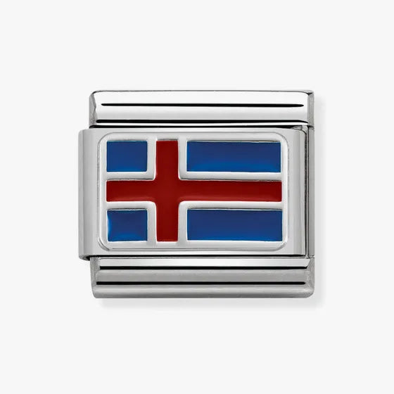 Nomination Classic Silver & Enamel Flag Of Iceland Charm