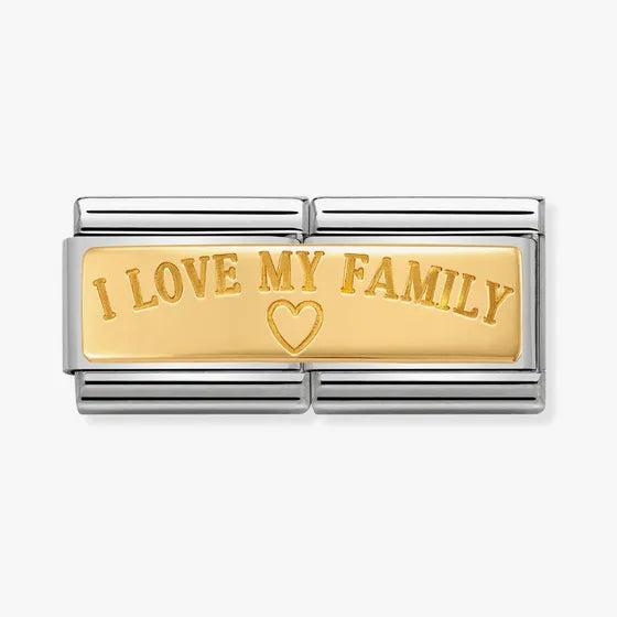 Nomination Composable Classic DOUBLE I LOVE MY FAMILY CHARM steel and 18K gold