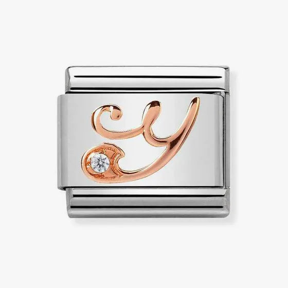Composable Classic LETTER / INITIAL Y steel, zirconia and 9CT rose gold charm