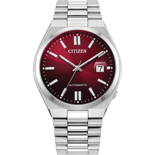 CITIZEN RED DIAL GENTS AUTOMATIC STAINLESS STEEL WATCH