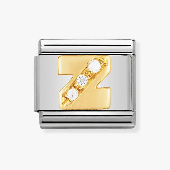 COMPOSABLE Classic LETTER Z in stainless steel with 18k gold and Cubic Zirconia