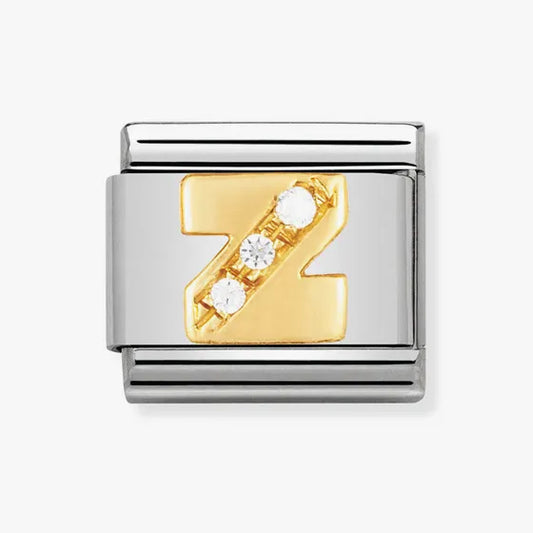COMPOSABLE Classic LETTER Z in stainless steel with 18k gold and Cubic Zirconia