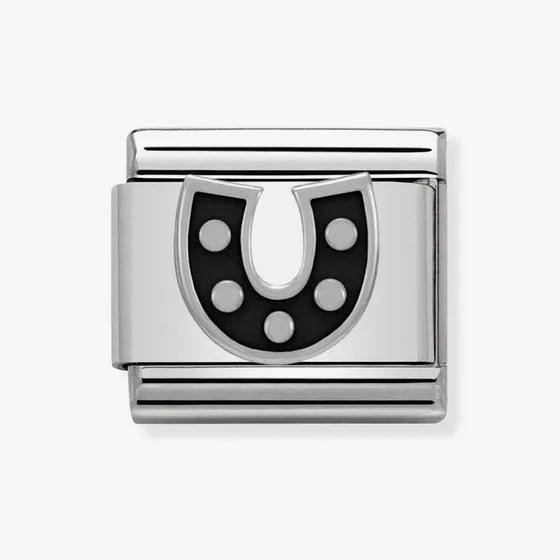 Nomination Classic Silver Black Horseshoe Charm