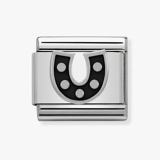 Nomination Classic Silver Black Horseshoe Charm