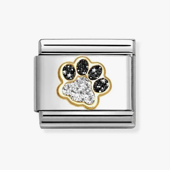 NOMINATION COMPOSABLE CLASSIC LINK, PAW PRINT, BLACK & SILVER GLITTER CHARM