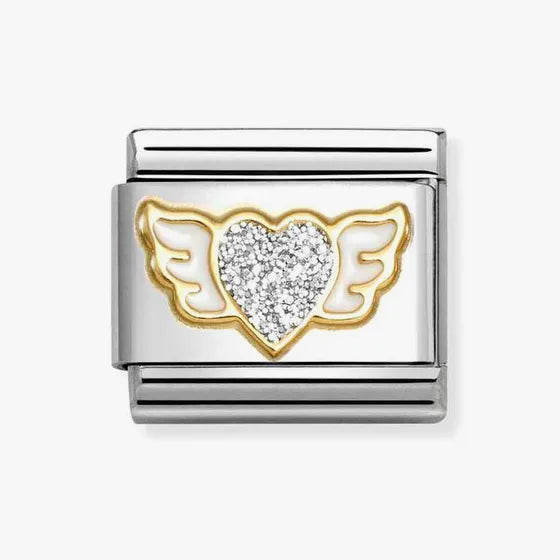 CLASSIC Silver Glitter Heart Angel Wings Charm
