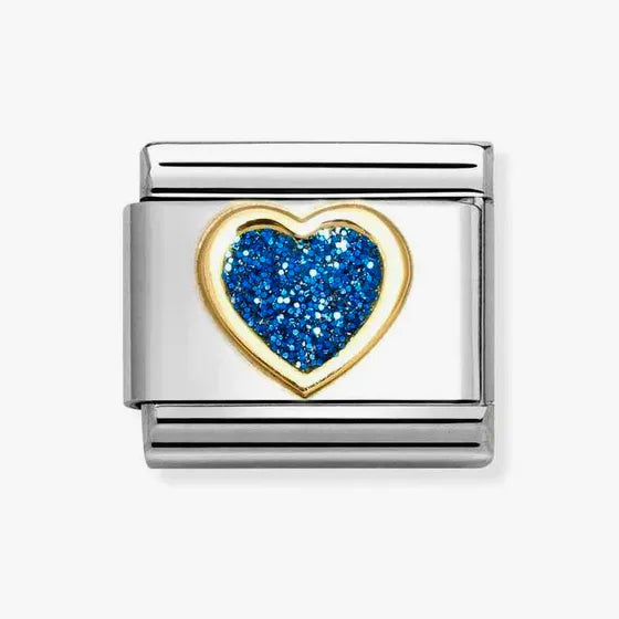 Nomination Classic Gold Glitter Blue Heart Charm