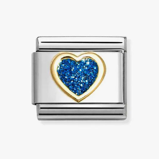 Nomination Classic Gold Glitter Blue Heart Charm