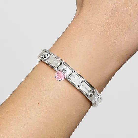 Composable Classic Link, Pendant Heart Cut Stone, Pink Charm