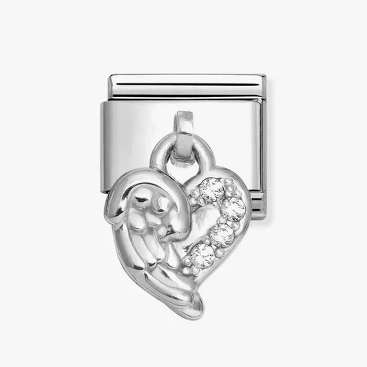 NOMINATION CLASSIC ANGEL WING HEART DROP CHARM WITH ZIRCONIA