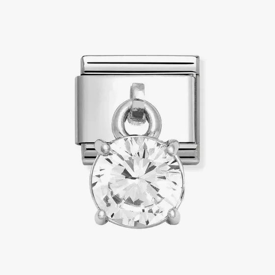 Nomination Composable Classic Link, Pendant Round Brilliant Cut Stone, White Charm