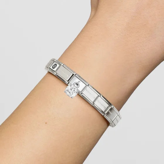 Nomination Composable Classic Link, Pendant Round Brilliant Cut Stone, White Charm