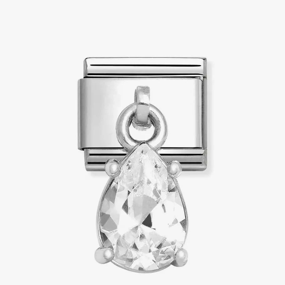 Nomination Composable Classic Link, Pendant Drop Pear Cut Stone, White Charm