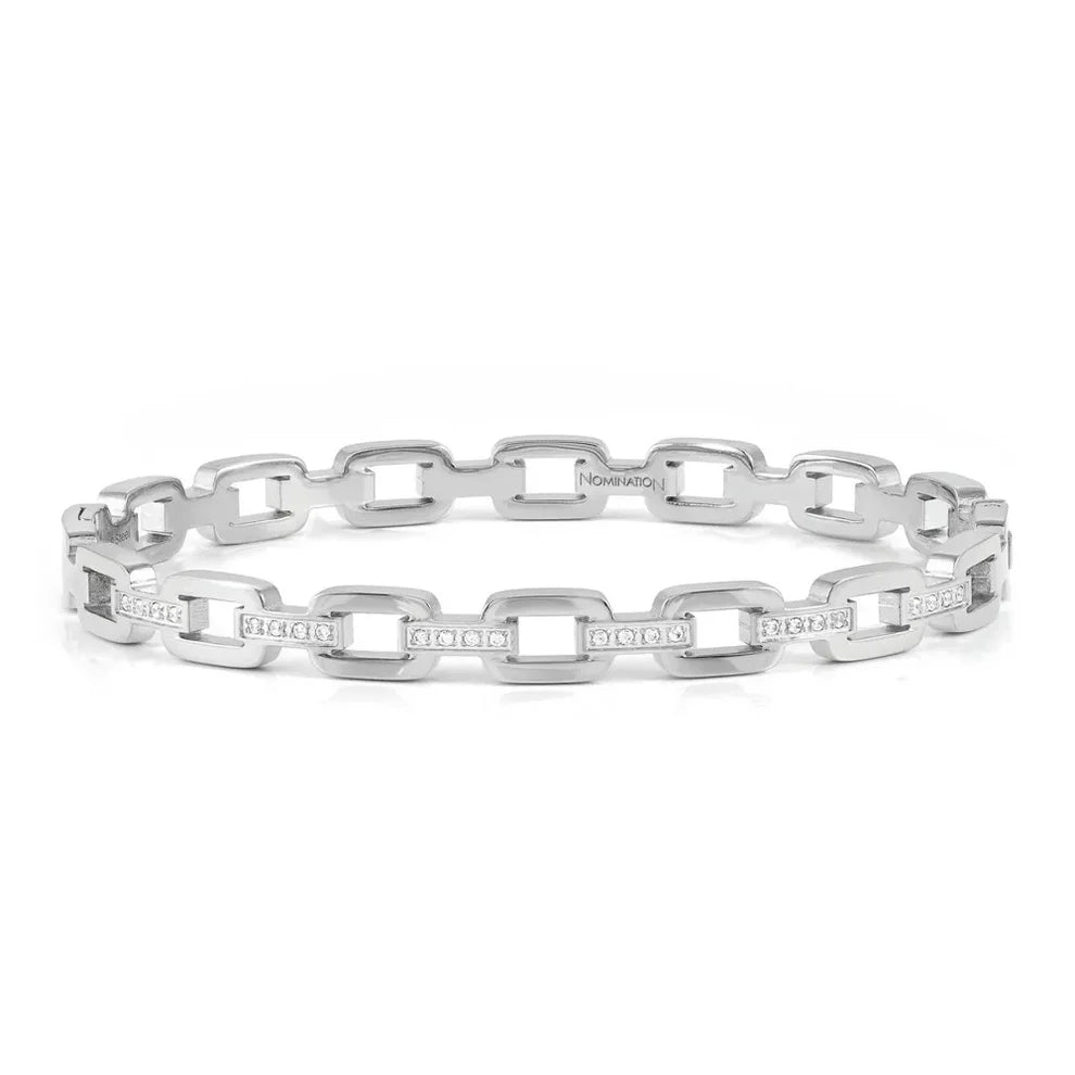 LARGE PRETTY CZ CHAIN LINK NOMINATION BANGLE