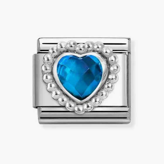 Composable Classic Link, Faceted Blue Heart,Beaded Charm