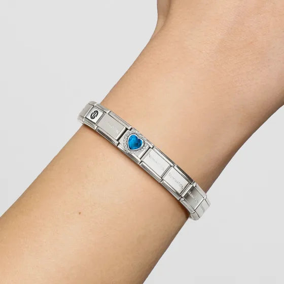 Composable Classic Link, Faceted Blue Heart,Beaded Charm
