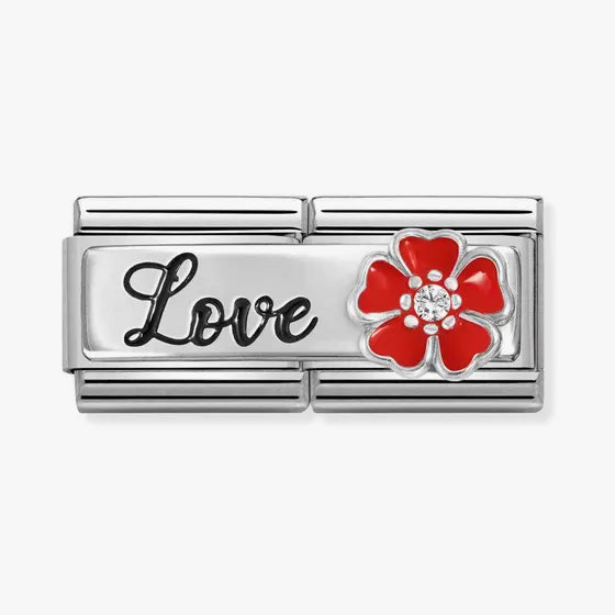 Composable Double Classic Link, LOVE Red Flower Charm