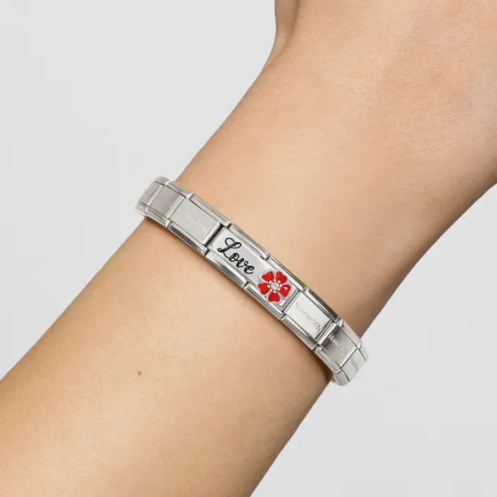Composable Double Classic Link, LOVE Red Flower Charm